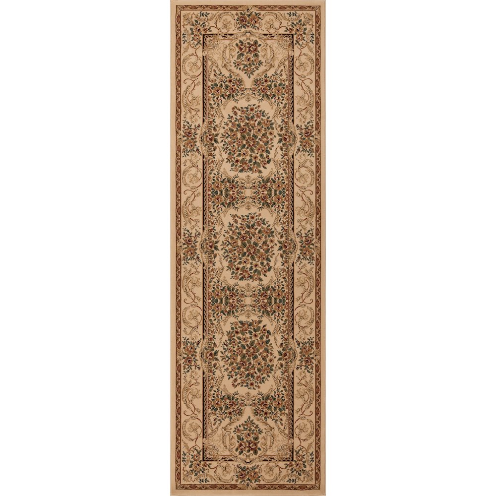 Aubusson 01 Traditional Medallion Runner Rug – Beige. Picture 1