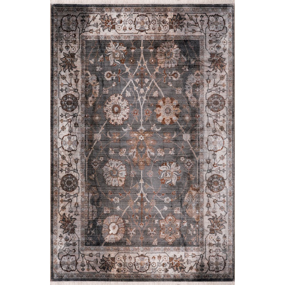 Ana 12 Distressed Floral Area Rug – Brown / Gray. Picture 1
