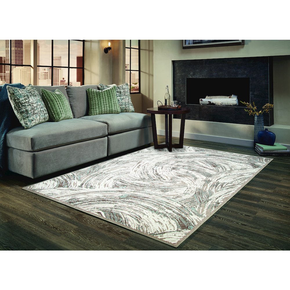 Artemis 02 Abstract Swirl Area Rug – Ivory / Taupe. Picture 2