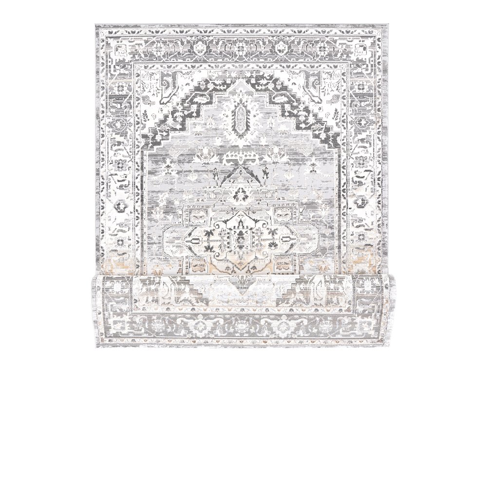 Bowman 07 Vintage Traditional Medallion Area Rug -  Gray, Ivory & Beige. Picture 6