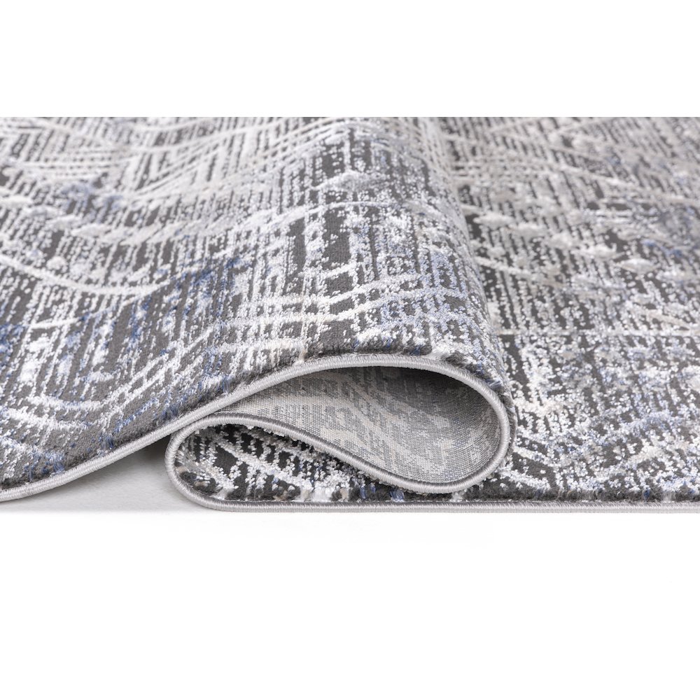 Bowman 09 Geometric Tribal  Area Rug - Gray, Blue & Ivory. Picture 3