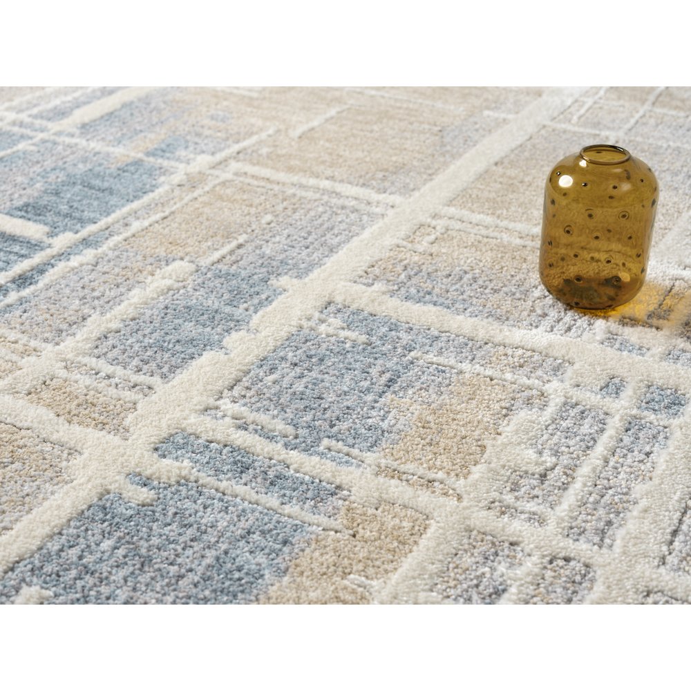 Babylon 01 Abstract Grid Area Rug - Blue & Beige. Picture 5