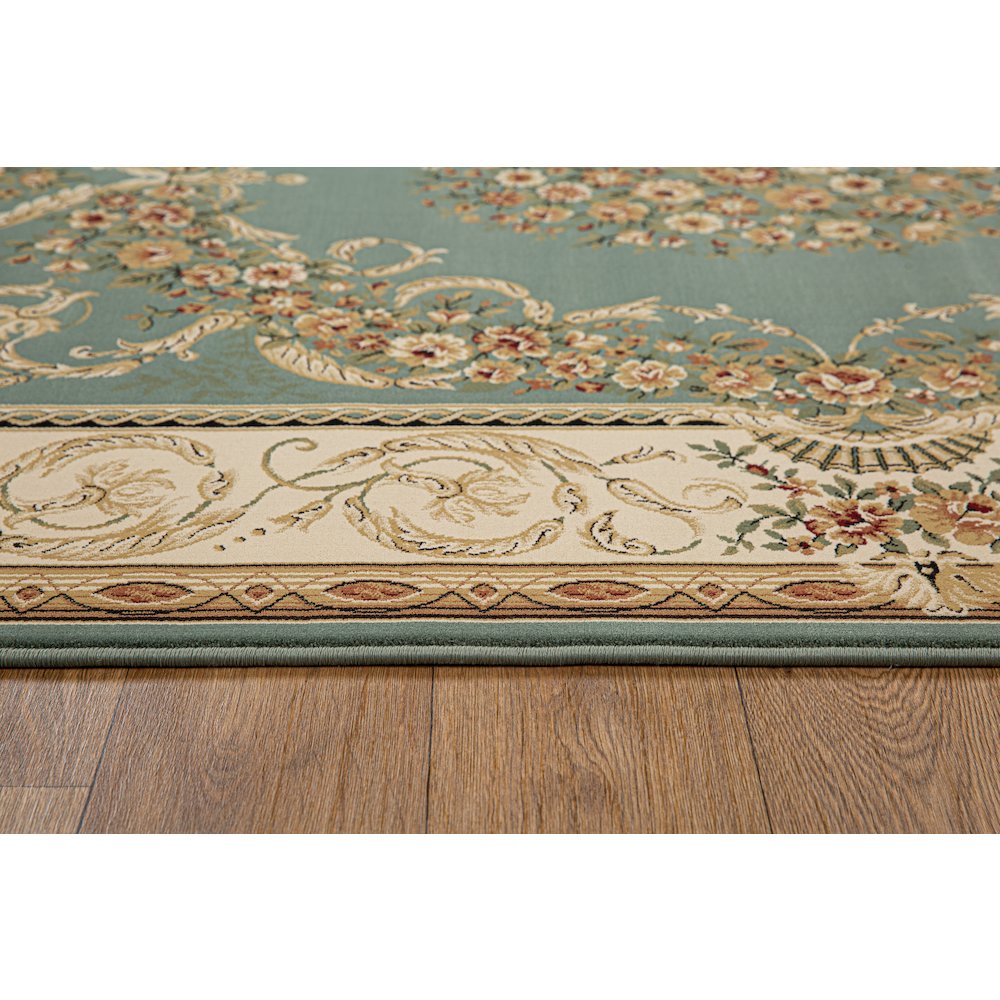 Aubusson 01 Traditional Medallion Area Rug – Teal/ Beige. Picture 4