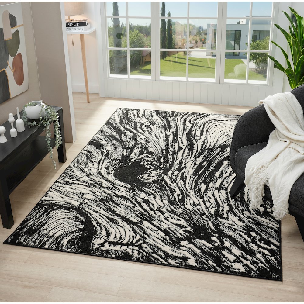 Atlas 13 Swirl Black & Ivory Area Rug. Picture 2