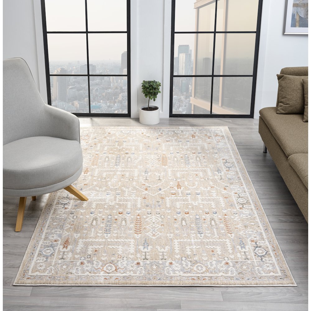 Babylon 03 Transitional Geometric Area Rug -  Beige & Multi. Picture 2