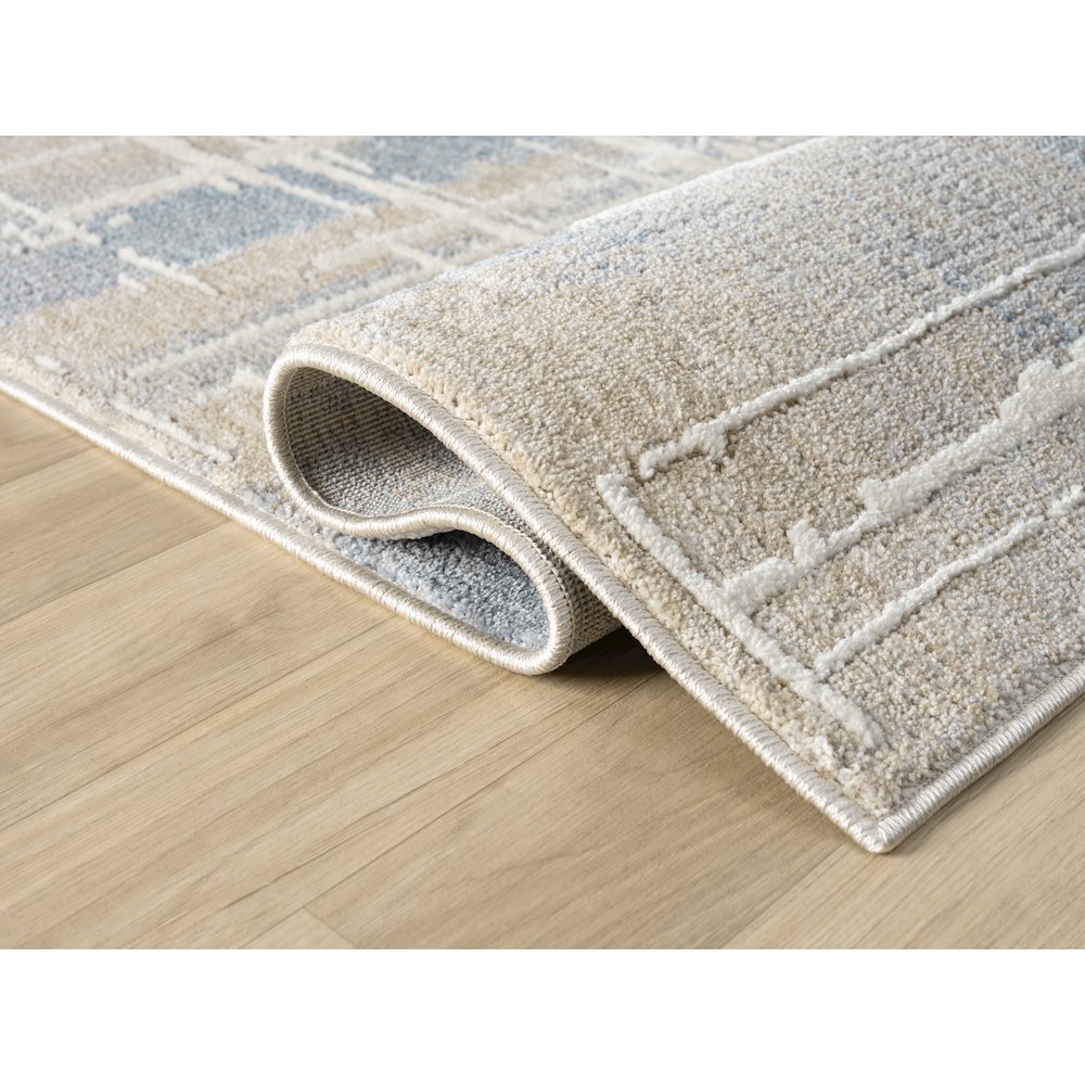 Babylon 01 Abstract Grid Area Rug - Blue & Beige. Picture 3