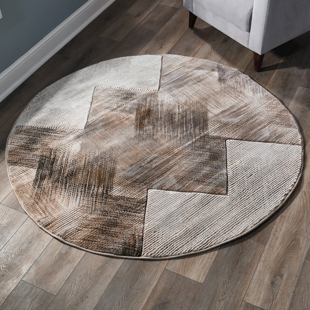 Alexia 04 Geometric Area Rug – Brown, Taupe & Cream. Picture 1