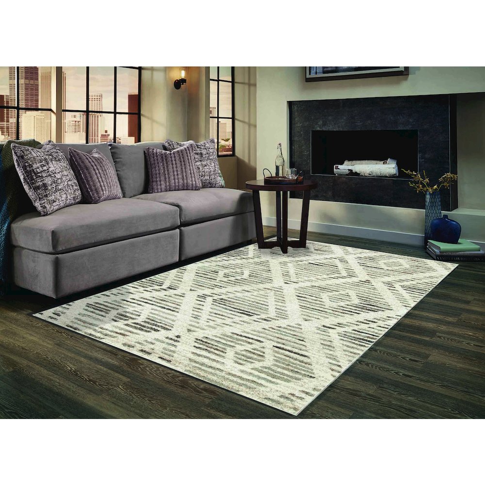 Bora 01 Geometric Diamond Area Rug - Ivory, Beige & Brown. Picture 2