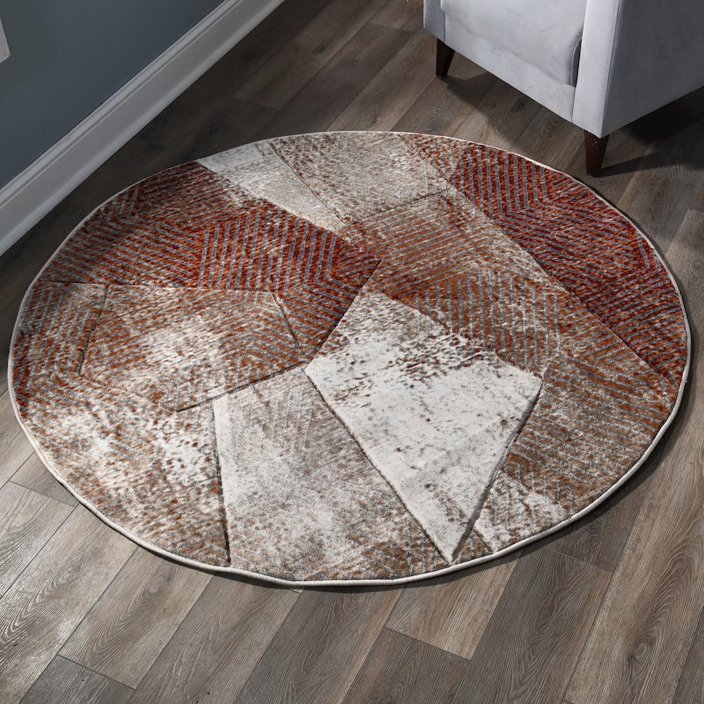Alexia 05 Abstract Area Rug – Rust, Beige & Cream. Picture 1