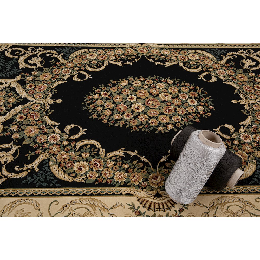 Aubusson 01 Traditional Medallion Area Rug – Black/Beige. Picture 5