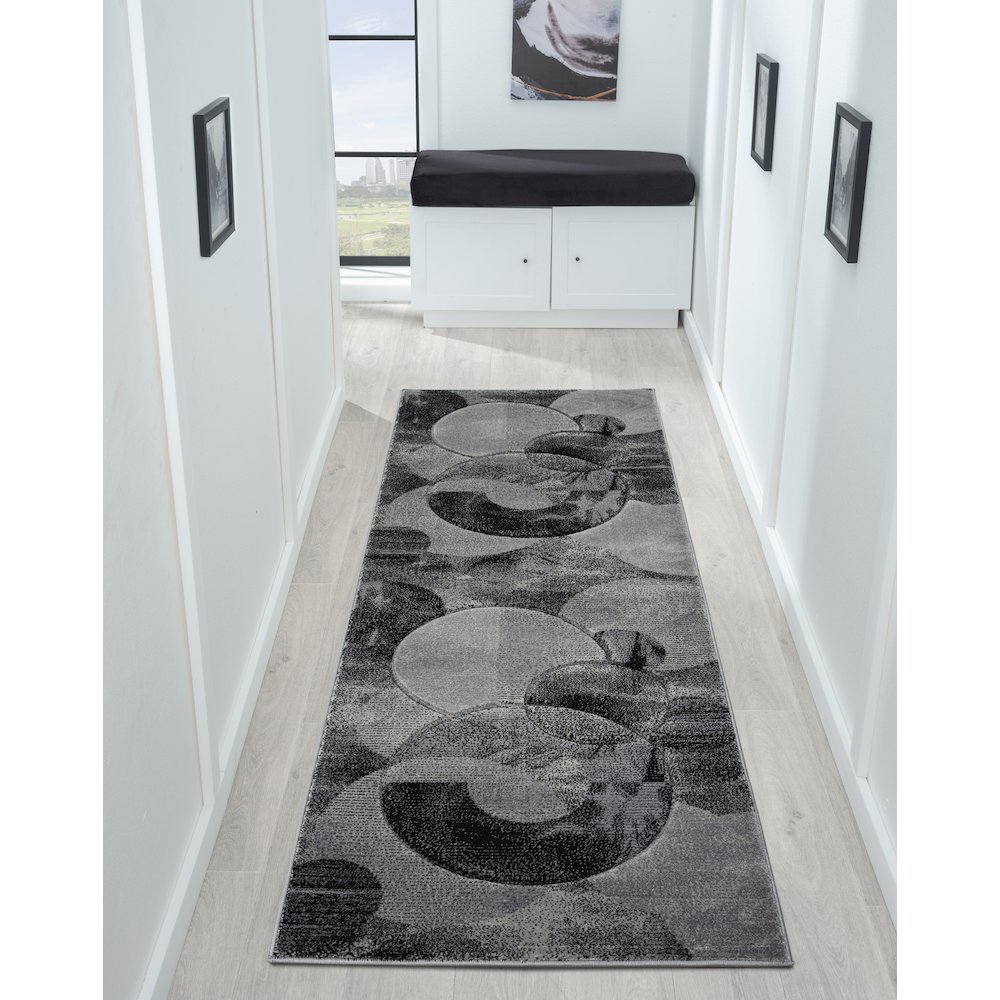 Alexia 03 Circular Abstract Area Rug – Charcoal & Gray. Picture 2