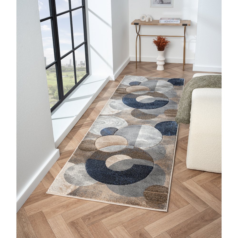 Alexia 02 Circular Abstract Area Rug – Beige, Navy & Gray. Picture 2