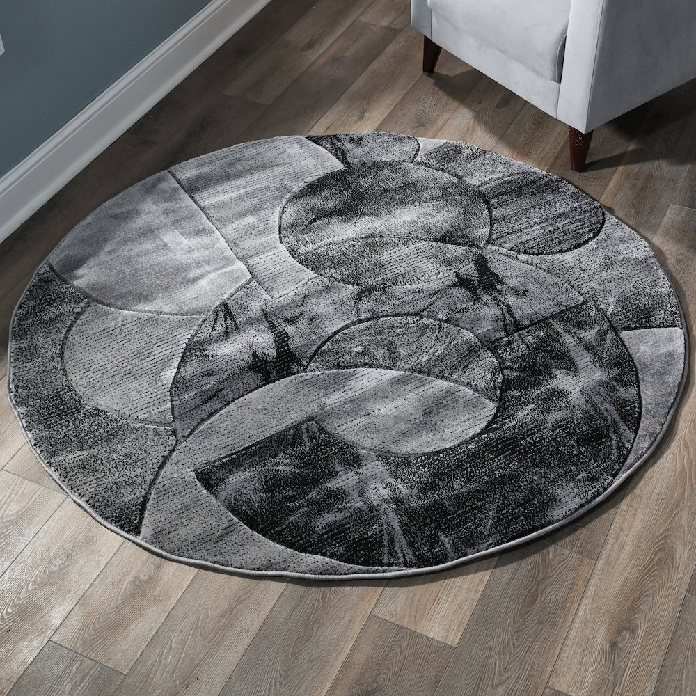 Alexia 03 Circular Abstract Area Rug – Charcoal & Gray. Picture 1