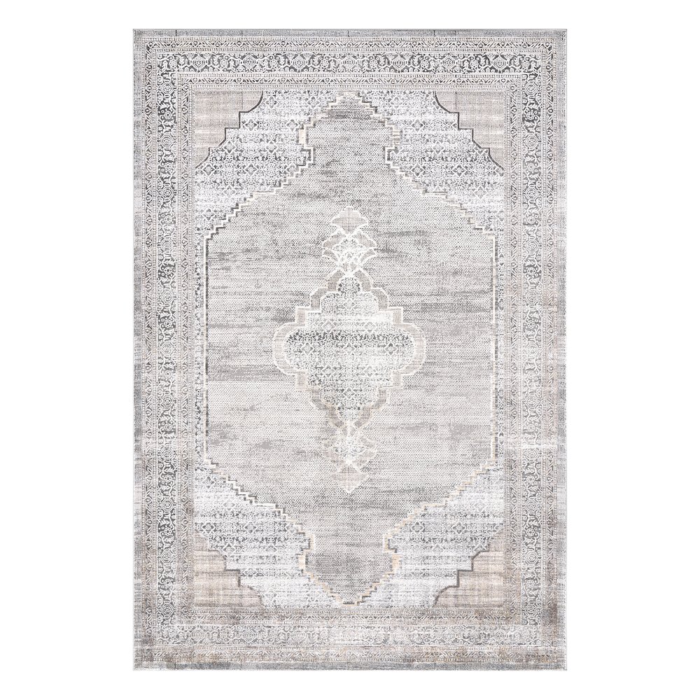 Bowman 06 Medallion Distressed Area Rug - Gray & Ivory. Picture 1
