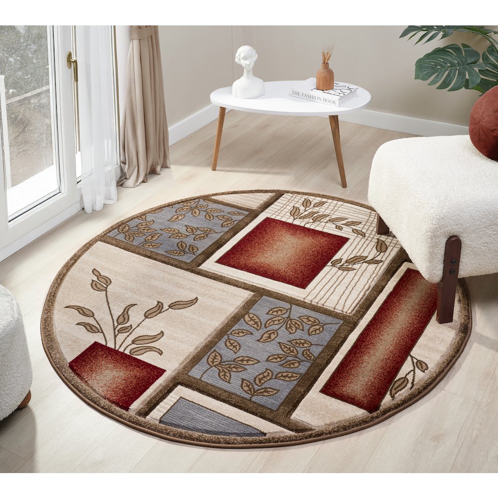 Alexia 10 Traditional Patchwork Area Rug – Red, Blue & Beige. Picture 2