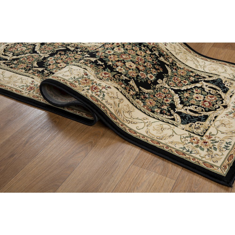 Aubusson 01 Traditional Medallion Runner Rug – Black/Beige. Picture 3