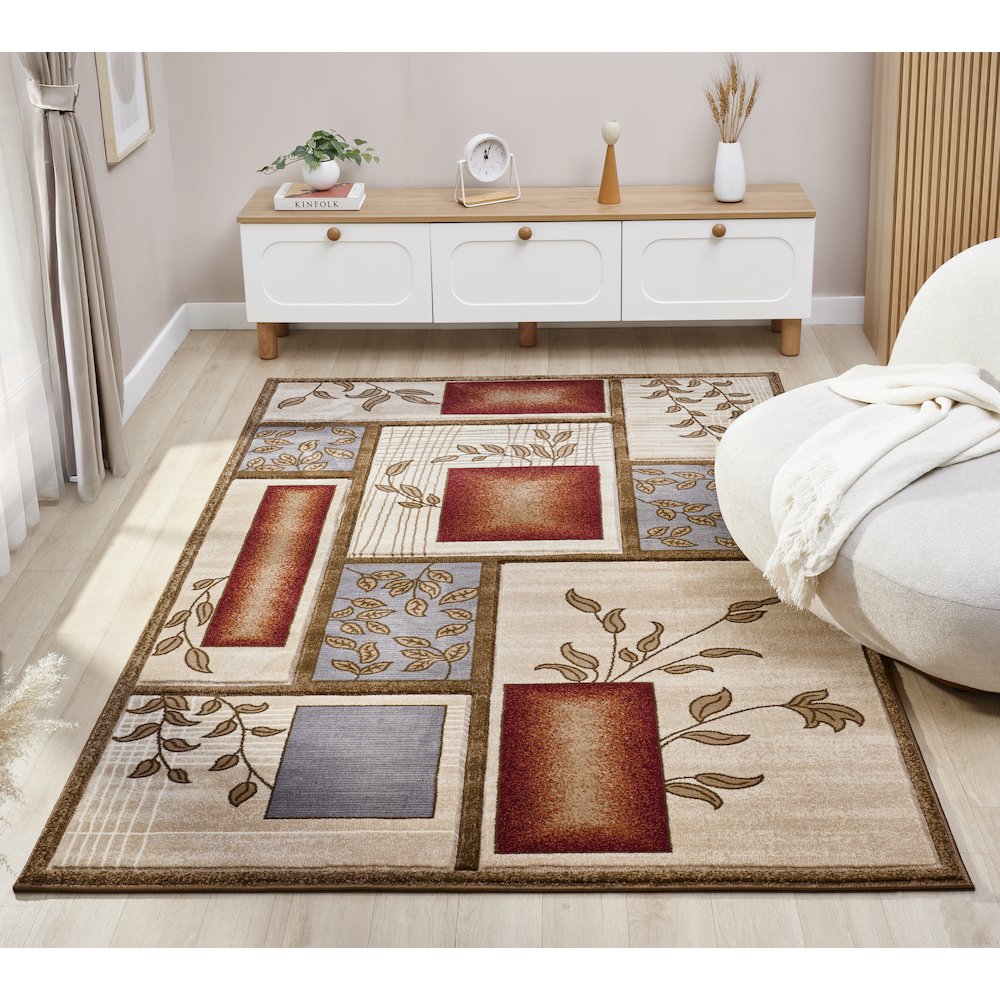 Alexia 10 Traditional Patchwork Area Rug – Red, Blue & Beige. Picture 2