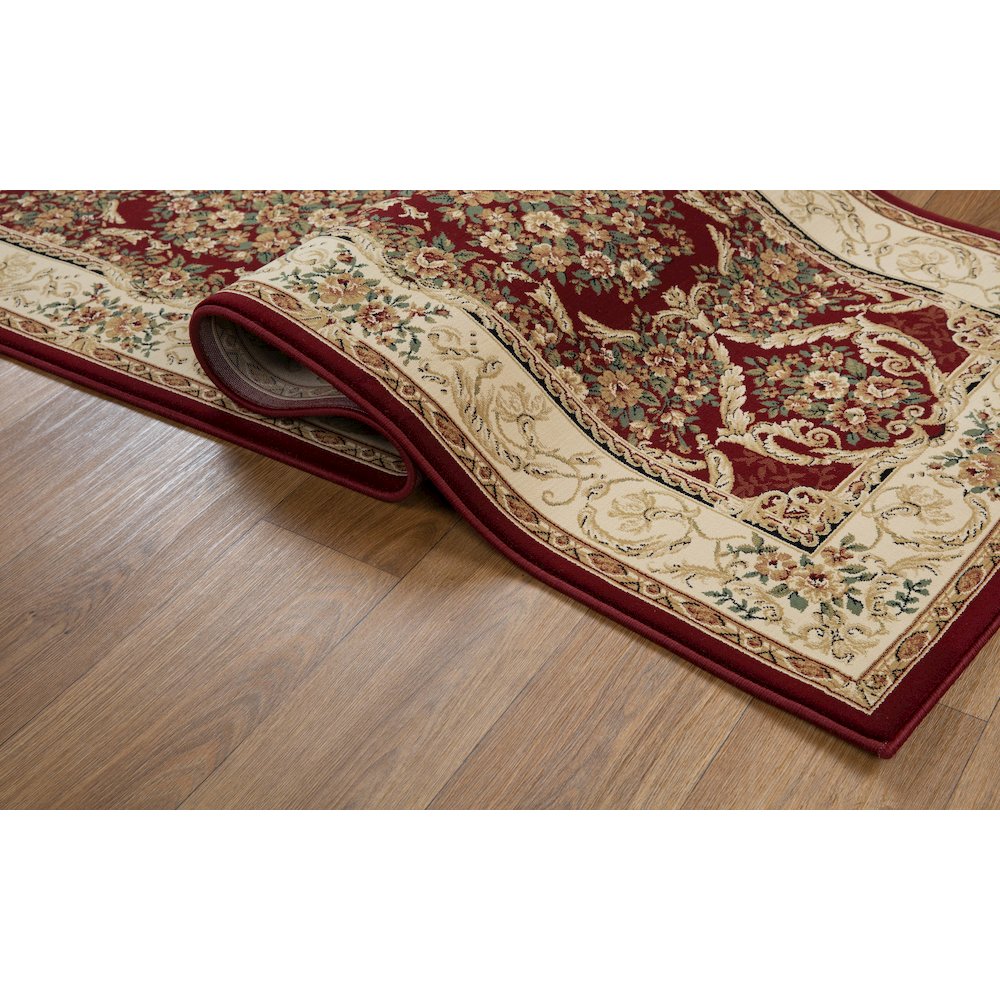 Aubusson 01 Traditional Medallion Runner Rug – Burgundy/ Beige. Picture 3