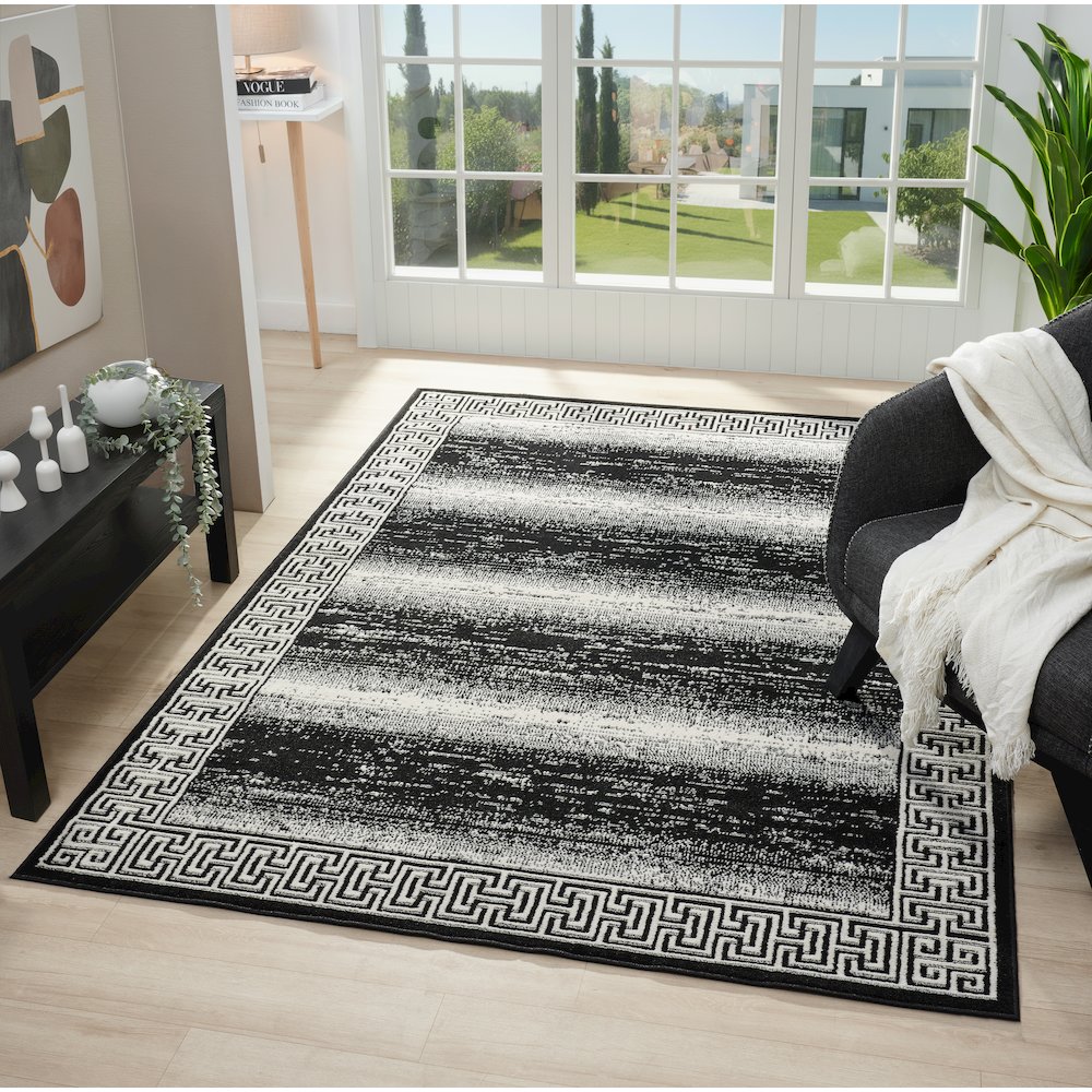 Atlas 07 Greek Key Border Charcoal & Ivory Area Rug. Picture 2