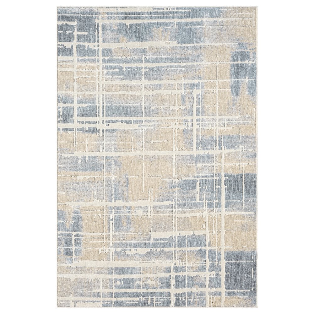 Babylon 01 Abstract Grid Area Rug - Blue & Beige. Picture 1