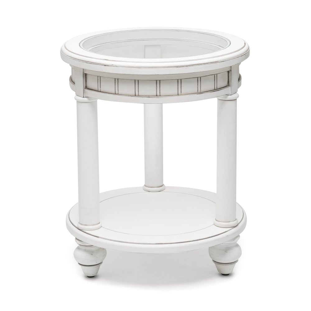 Monaco - Round End Table - Pelican Insert - Blanc Finish. Picture 1
