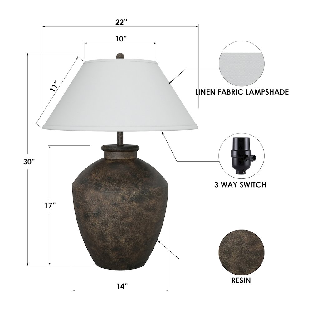 Terracotta - 30.5" Resin Table Lamp - Black, Bronze Finish. Picture 3