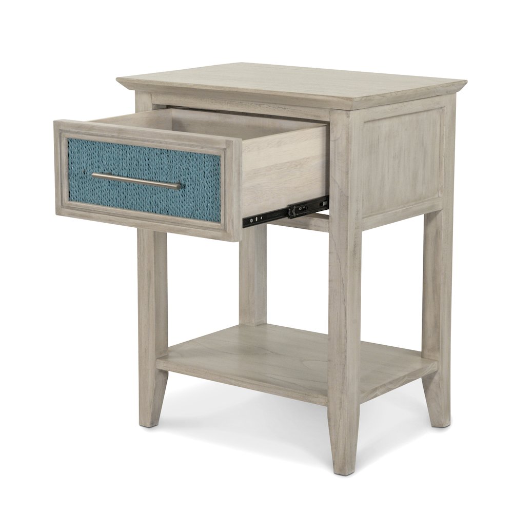 1 Drawer Woven Nightstand with Power and USB A Ocean Blue and Aged Ivory Finish. Picture 4