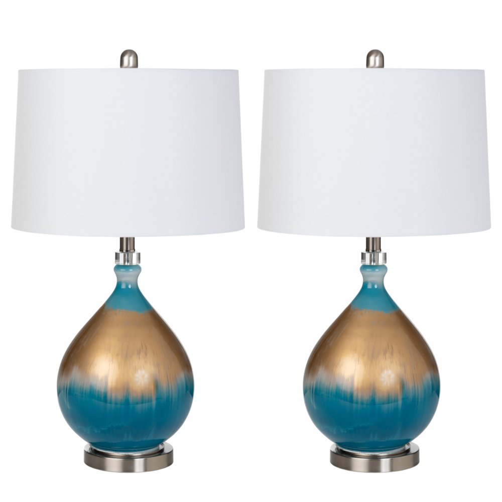 Jasmine 27" Gold/Blue Glass Table Lamp, (Set of 2). Picture 1