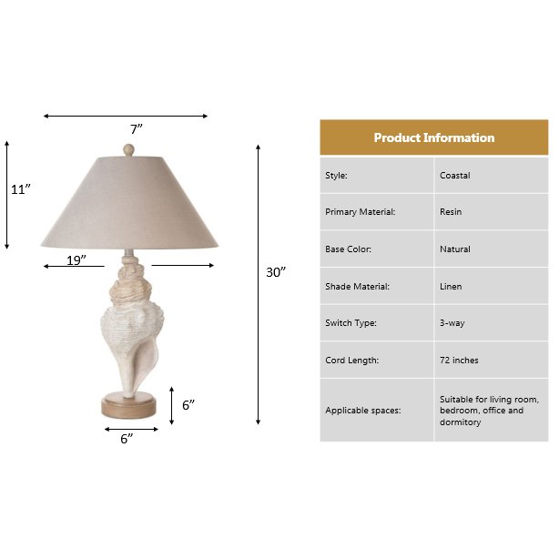 Conch - 30" Seashell Coastal Table Lamp - Set of 2 - Natural. Picture 5