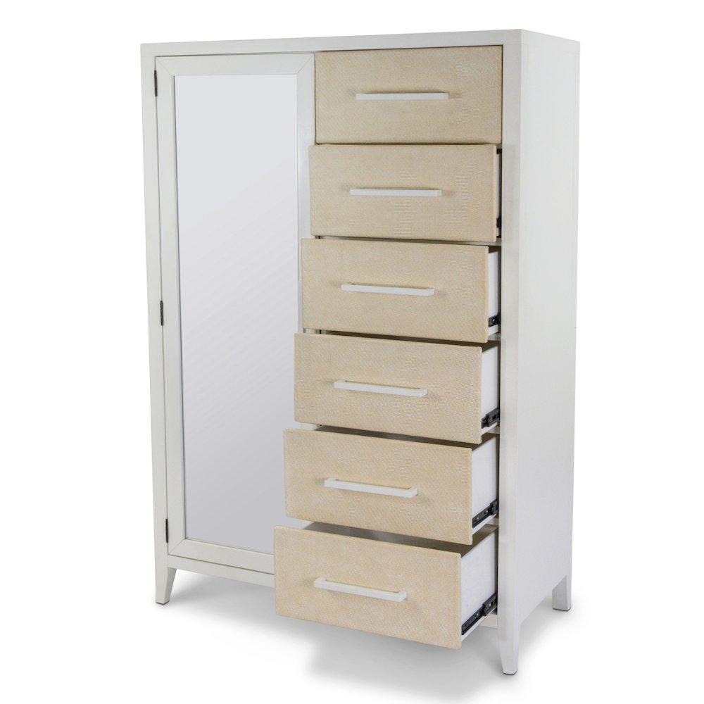Miramar - Woven Mirrored Door Chest - Sand and Stark White Finish. Picture 7