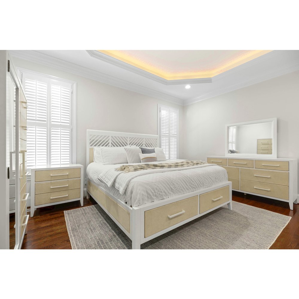Miramar Queen Woven Storage Bed Coastal Elegance Sand and Stark White Finish. Picture 5