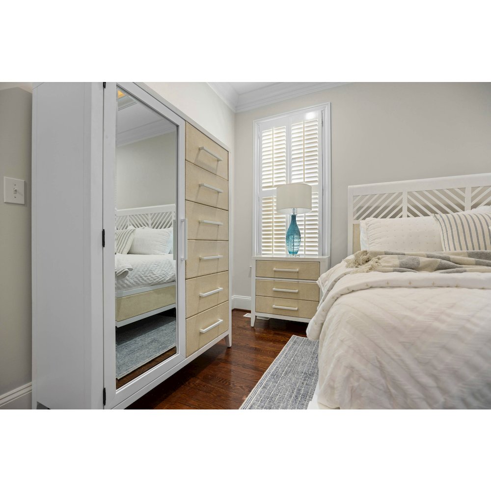 Miramar - Woven Mirrored Door Chest - Sand and Stark White Finish. Picture 13