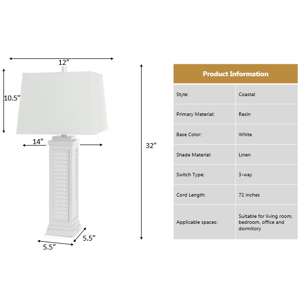Shutter - 32" Table Lamp with USB - Set of 2 - White Finish. Picture 5