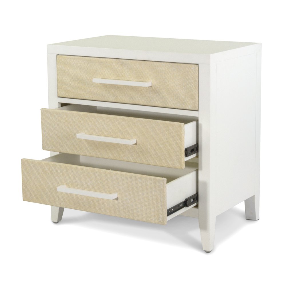 Miramar - 3 Drawer Woven Nightstand with Power Strip, USB-A and USB-C Port. Picture 5