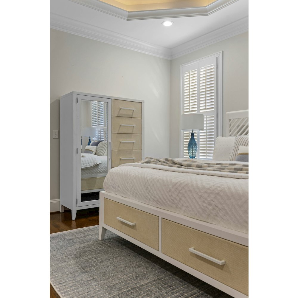 Miramar - Woven Mirrored Door Chest - Sand and Stark White Finish. Picture 14