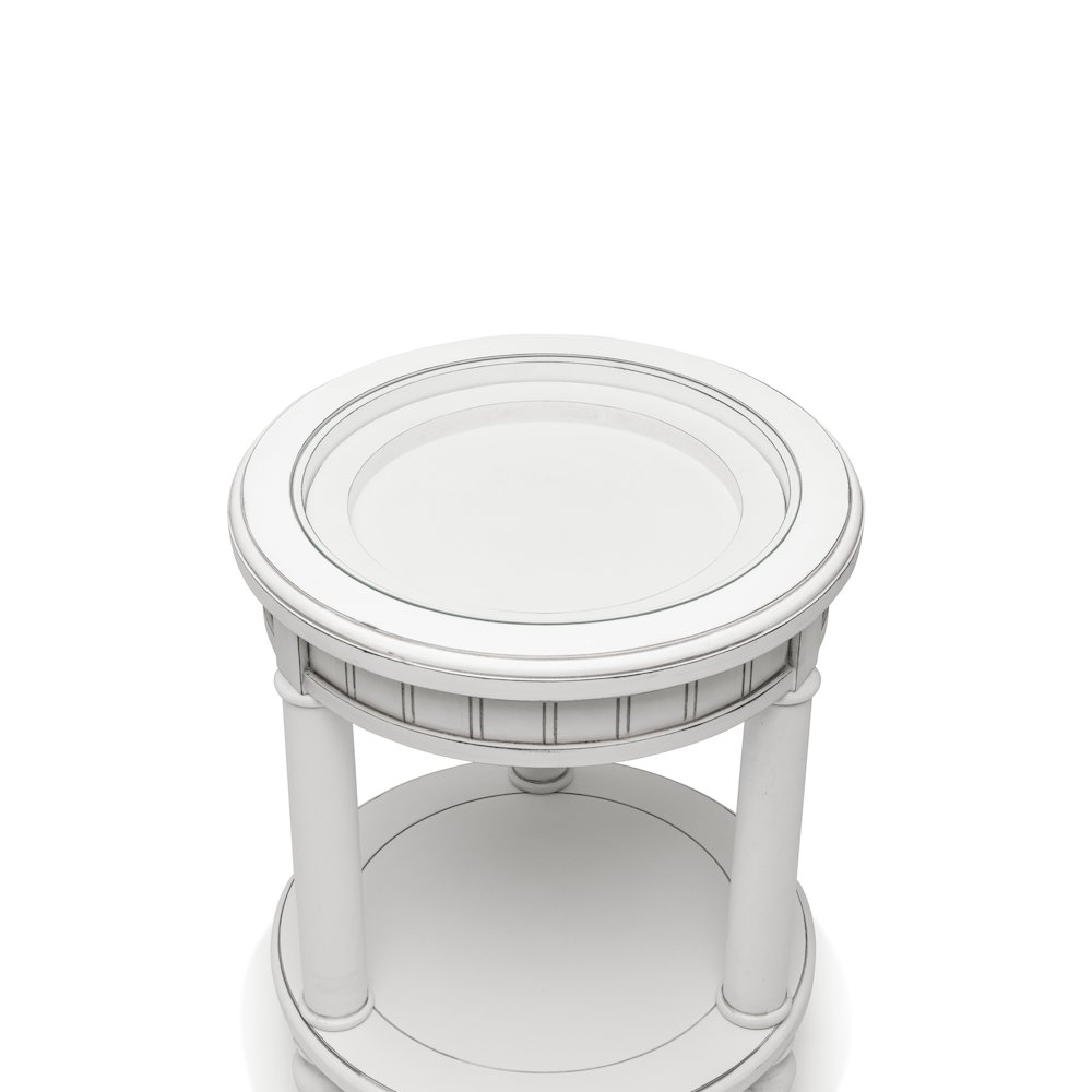 Monaco - Round End Table - Pelican Insert - Blanc Finish. Picture 9