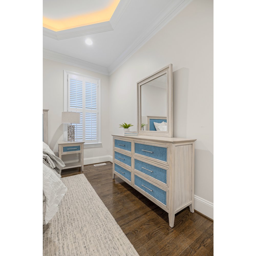 Ocean Isles 6 Drawer Woven Dresser Ocean Blue and Aged Ivory Finish. Picture 6