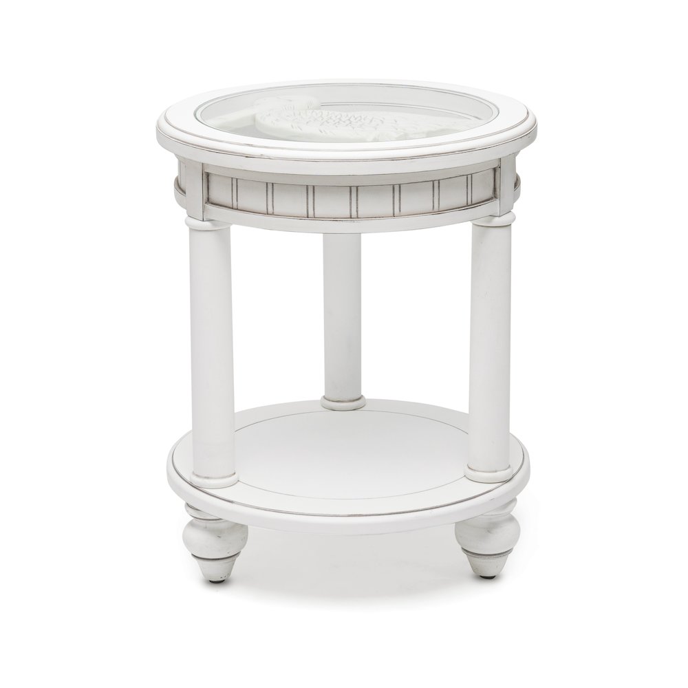 Monaco - Round End Table - Pelican Insert - Blanc Finish. Picture 6