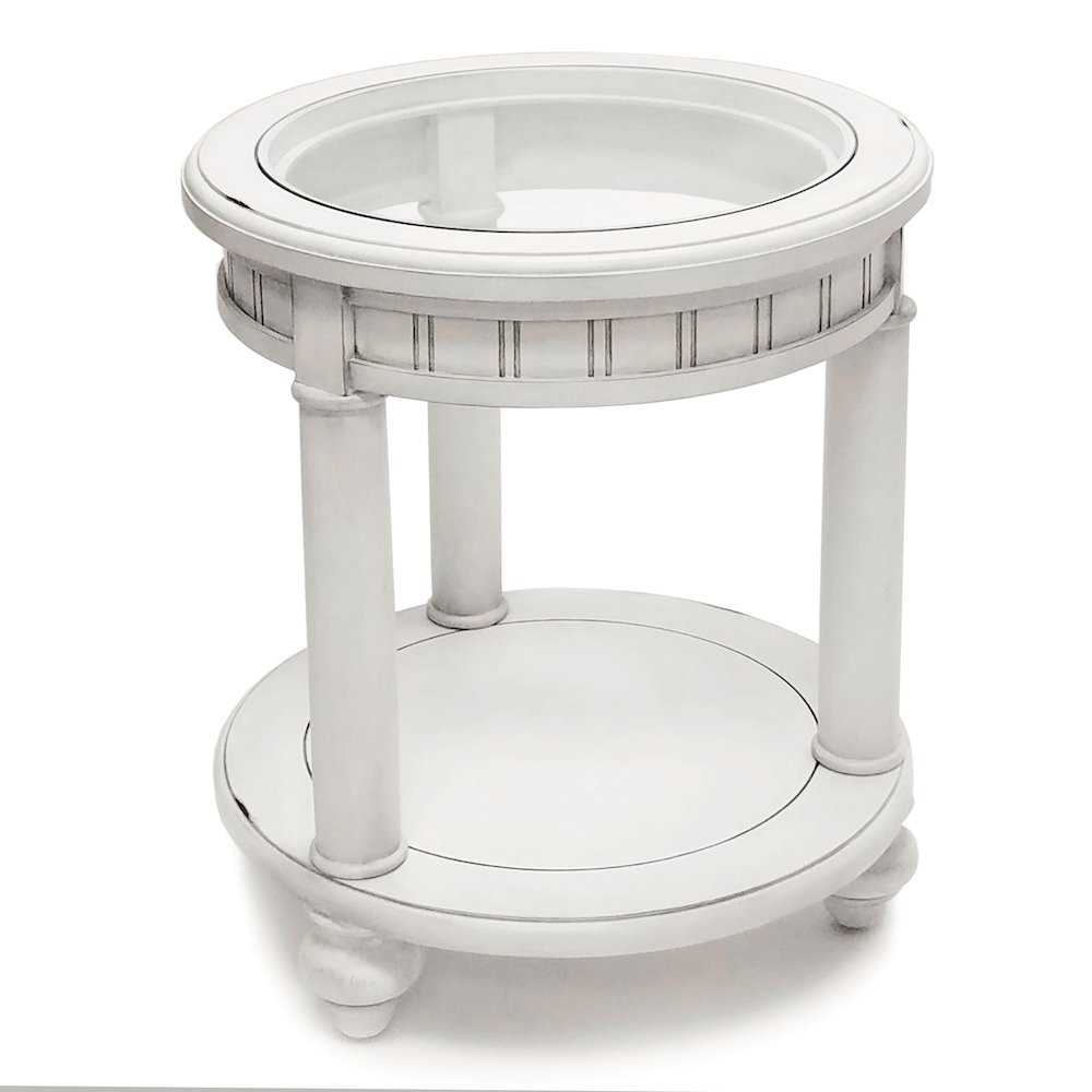 Monaco - Round End Table - Palms Insert - Blanc Finish. Picture 3