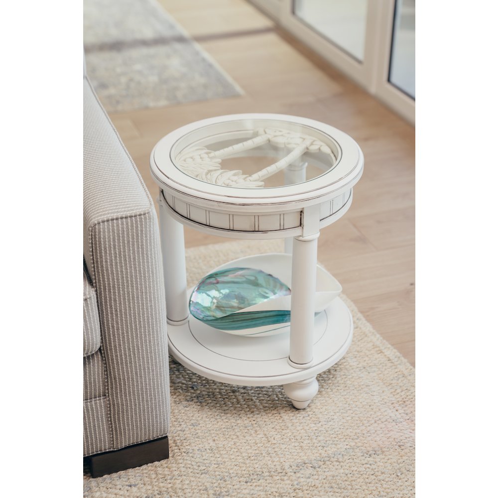 Monaco - Round End Table - Pelican Insert - Blanc Finish. Picture 12