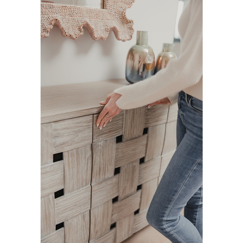 Wooden Weave - 4-Door Credenza with Soft Close Doors - Grey Finish. Picture 5