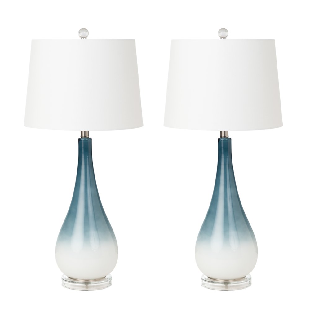 Serenity - 30.5" Glass Table Lamp - Set of 2 - Blue, White Finish. Picture 1