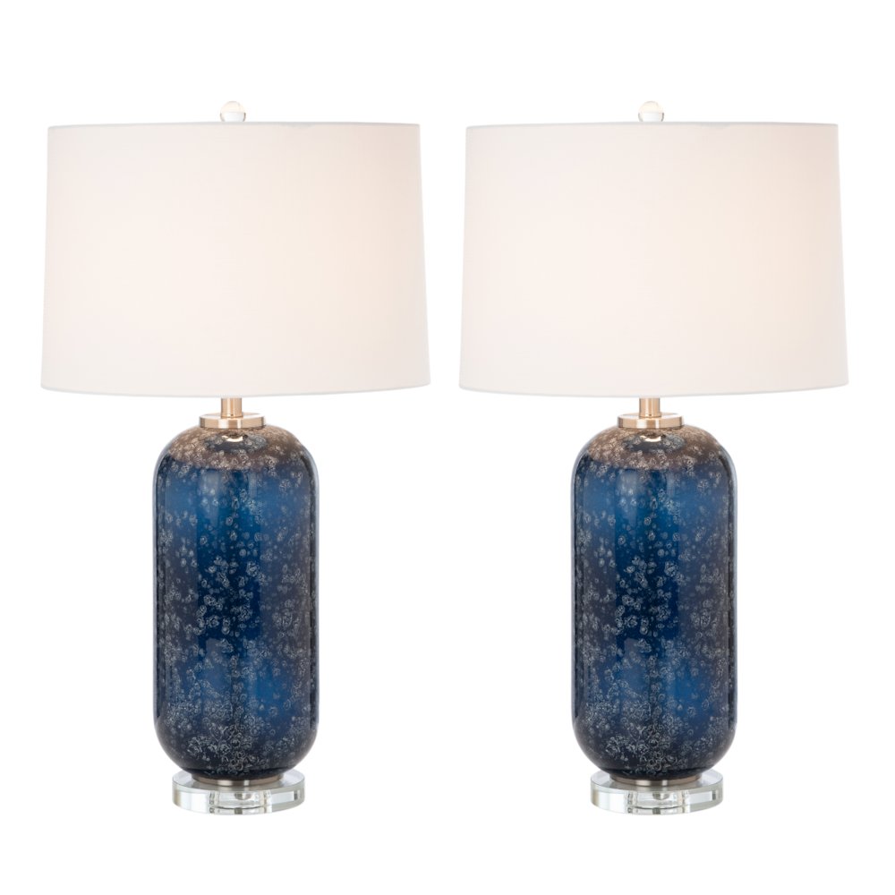 Tootsie 30" Blue Glass Table Lamp w/ Crystal Base, (Set of 2). Picture 1
