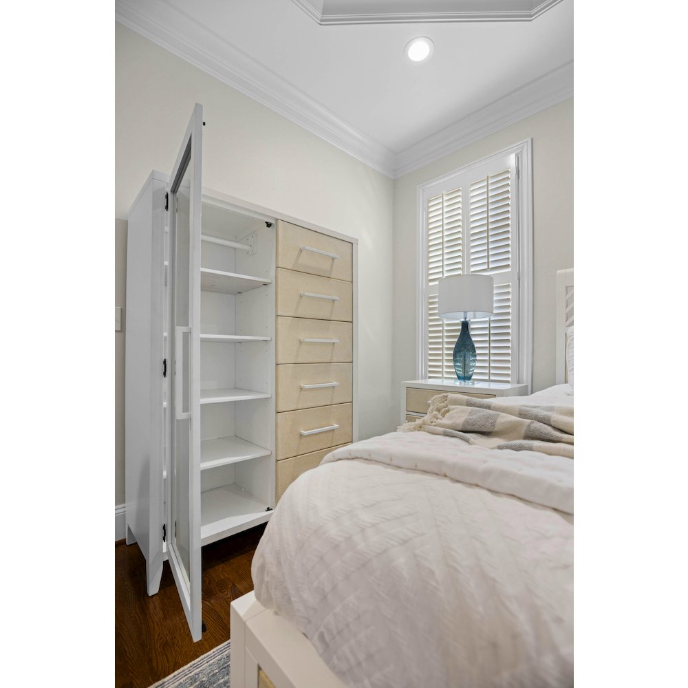 Miramar - Woven Mirrored Door Chest - Sand and Stark White Finish. Picture 12