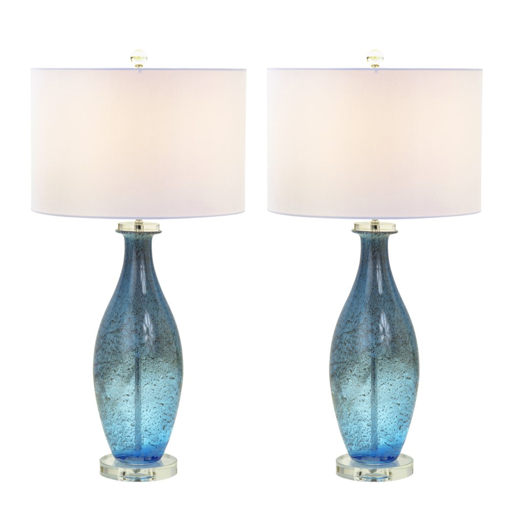 Everly - 30" Blue Tone Art Glass with Crystal Base - Set of 2 - Blue Finish. Picture 1