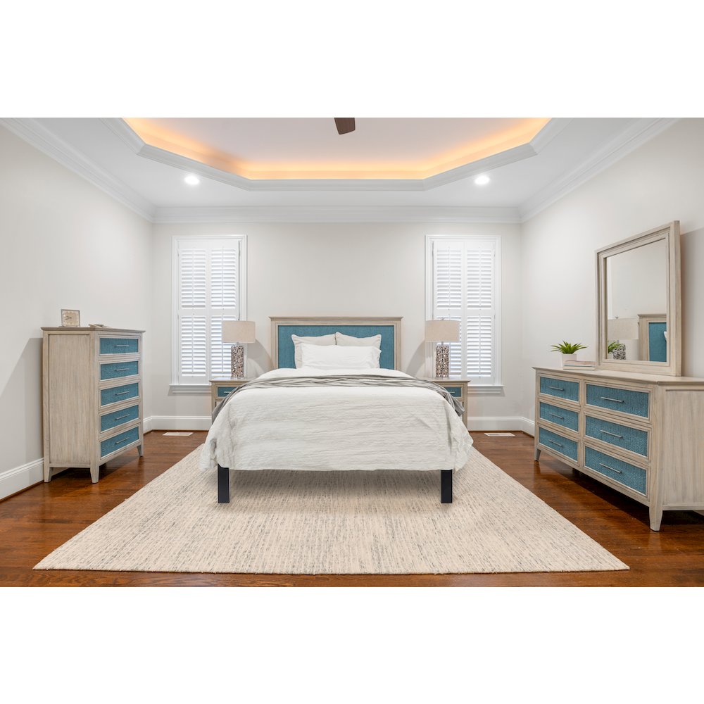 Ocean Isles - Woven Headboard - Queen - Ocean Blue and Aged Ivory Finish. Picture 8