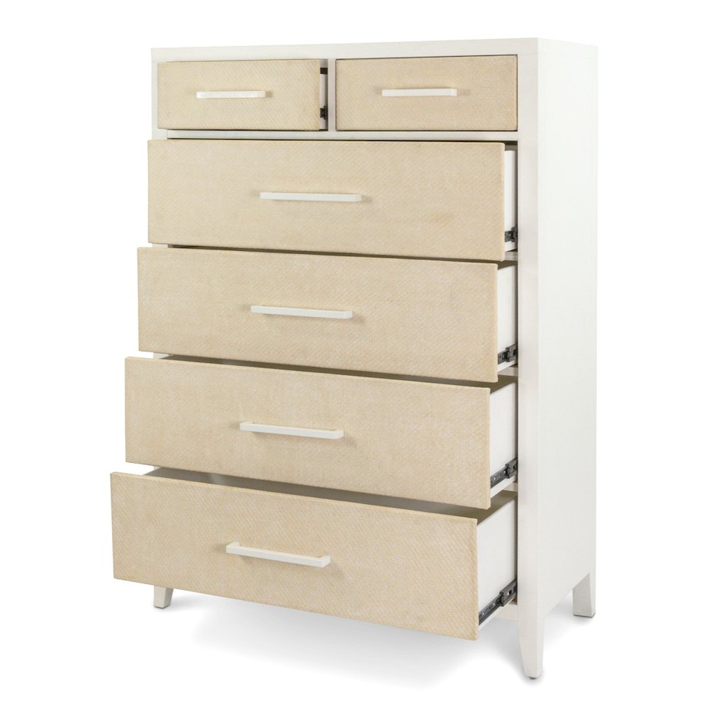 Miramar 6 Drawer Woven Chest Sand and Stark White Finish. Picture 5