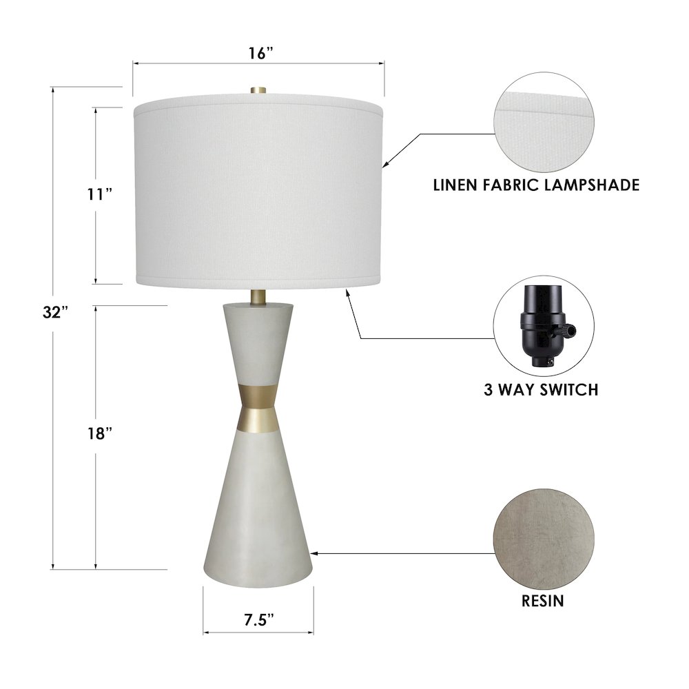 Hourglass - 30.5" Resin and Metal Table Lamp - Set of Two - White, Gold Finish. Picture 3