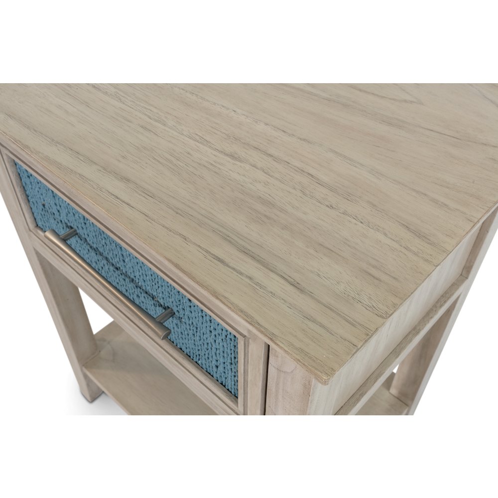 1 Drawer Woven Nightstand with Power and USB A Ocean Blue and Aged Ivory Finish. Picture 6