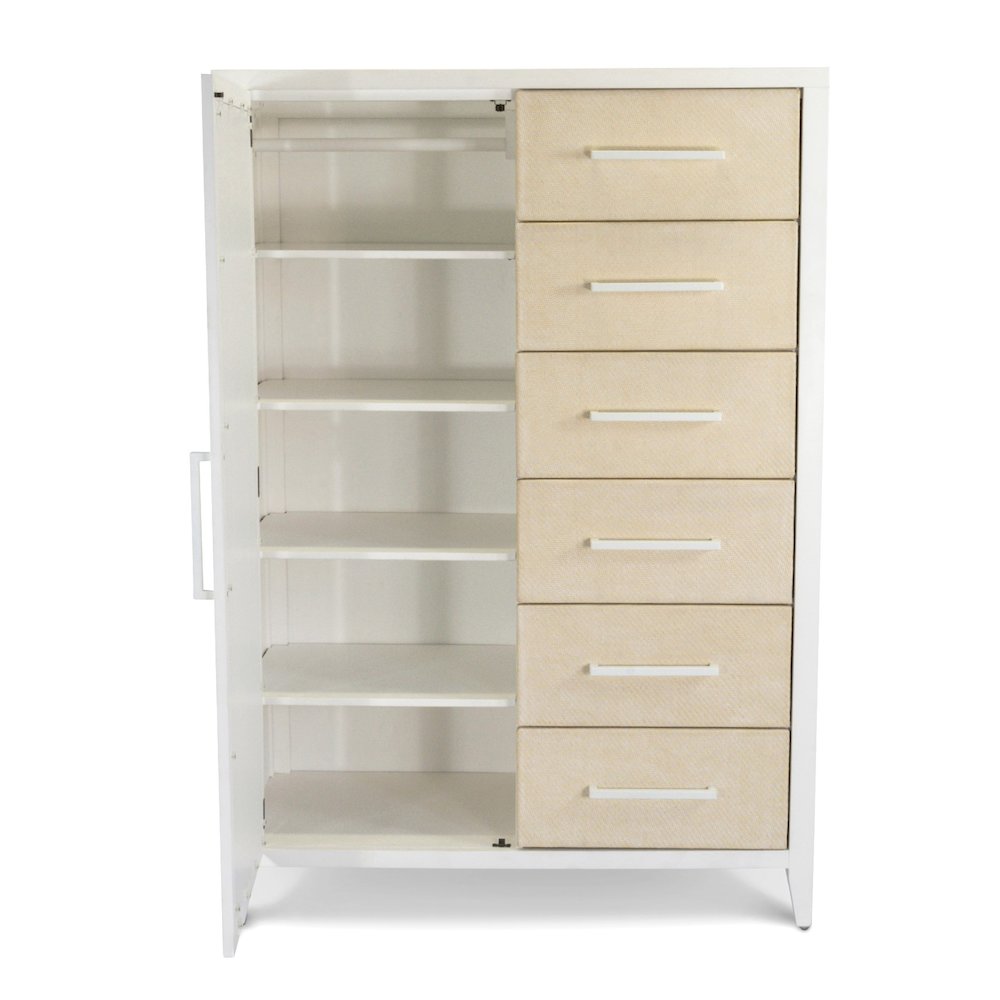 Miramar - Woven Mirrored Door Chest - Sand and Stark White Finish. Picture 6